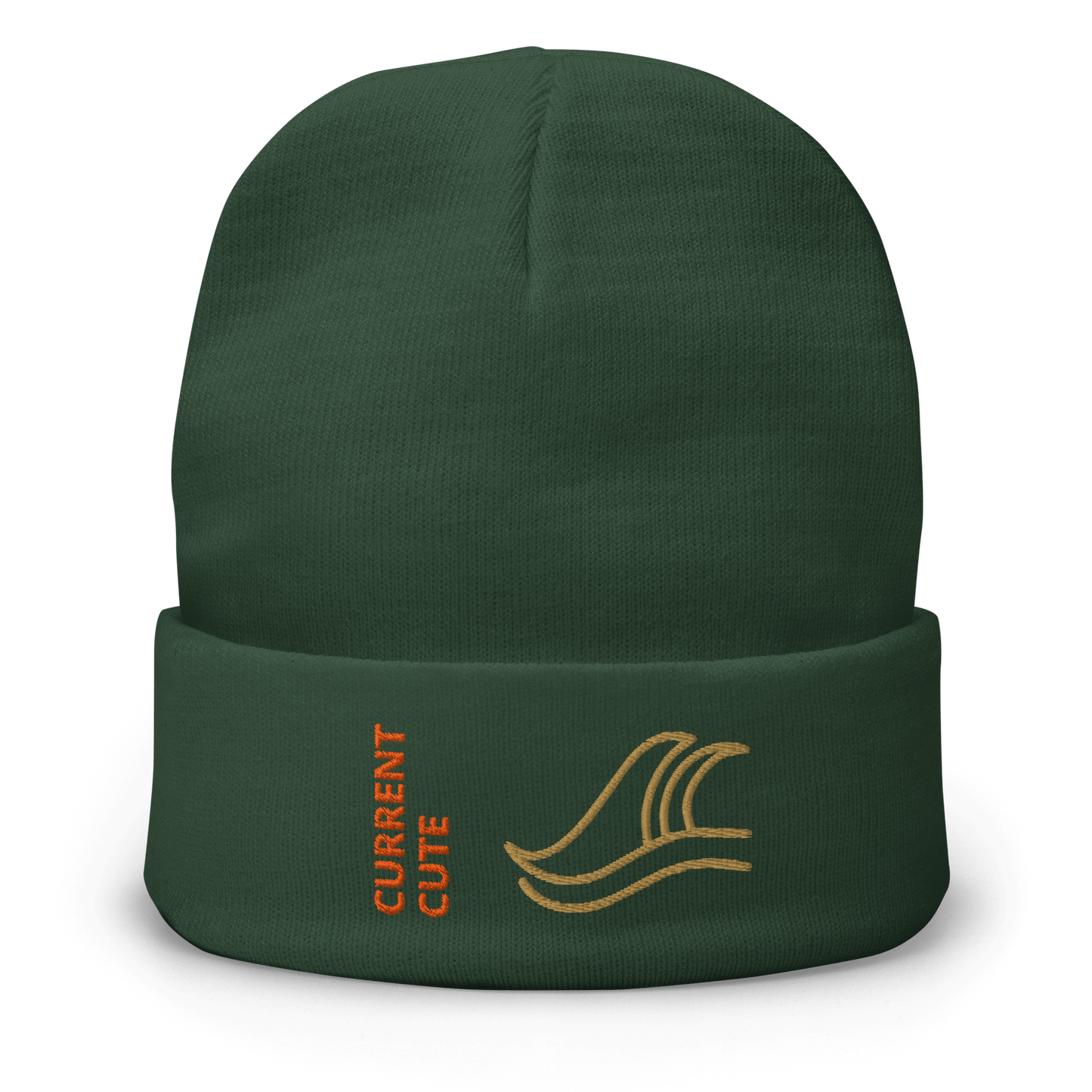 Ocean Waves Beanie – Embroidered Knit Hat with Custom Text, featuring wave design and 'CURRENT CUTE' embroidery.