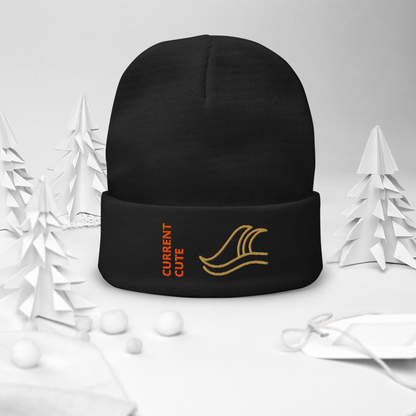 Ocean Waves Beanie – Embroidered Knit Hat with Custom Text in black with wave design