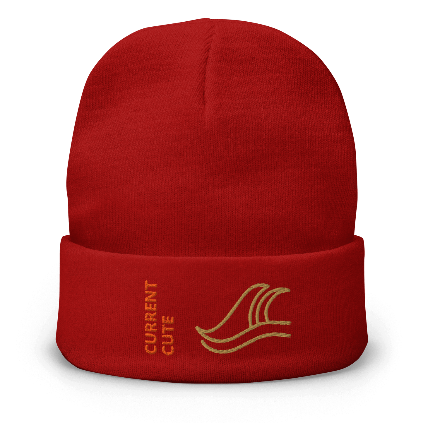Ocean Waves Beanie – Embroidered Knit Hat with Custom Text in red with wave design