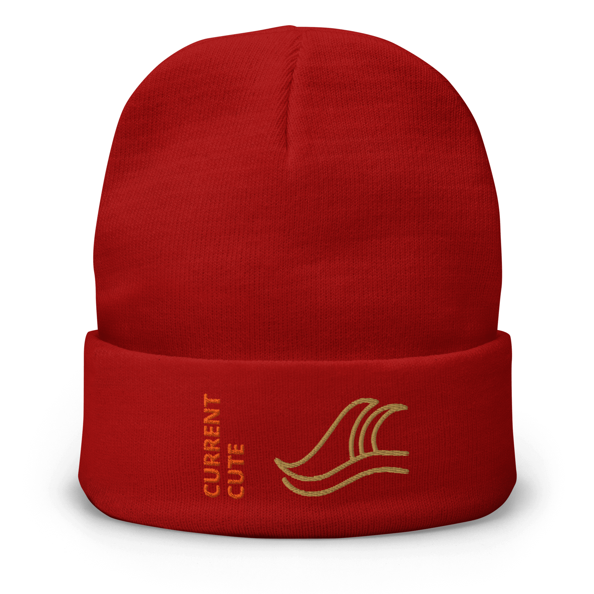 Ocean Waves Beanie – Embroidered Knit Hat with Custom Text in red with wave design