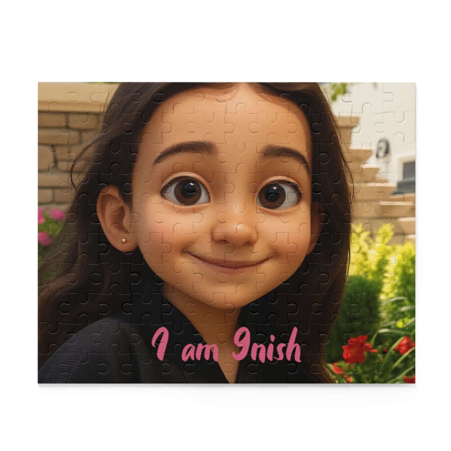 Keepsake 3D Cartoon Puzzle – Personalized Portrait with Illustrated Background featuring a smiling girl.