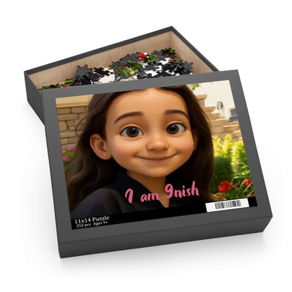 Keepsake 3D Cartoon Puzzle – Personalized Portrait with Illustrated Background in decorative box with puzzle pieces.