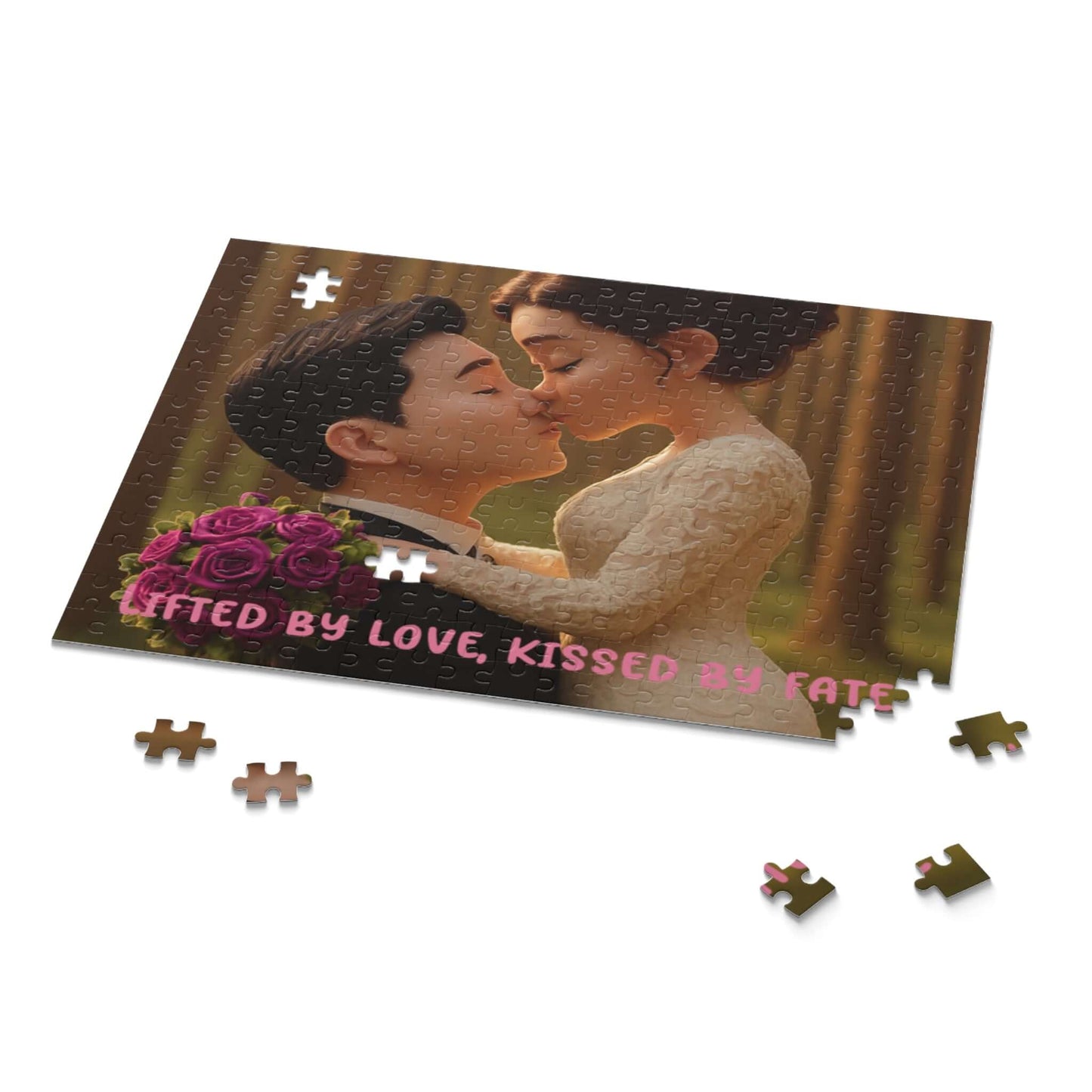 Keepsake 3D Cartoon Puzzle – Personalized Portrait with Illustrated Background featuring a romantic couple.