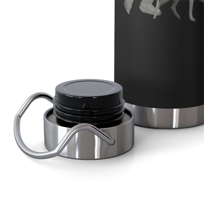 Close-up of a rugged personalized hiking bottle cap with a stainless steel handle, designed for outdoor enthusiasts.
