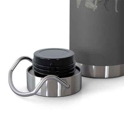 Close-up of a personalized hiking bottle cap and body, showcasing durable design for outdoor adventures.