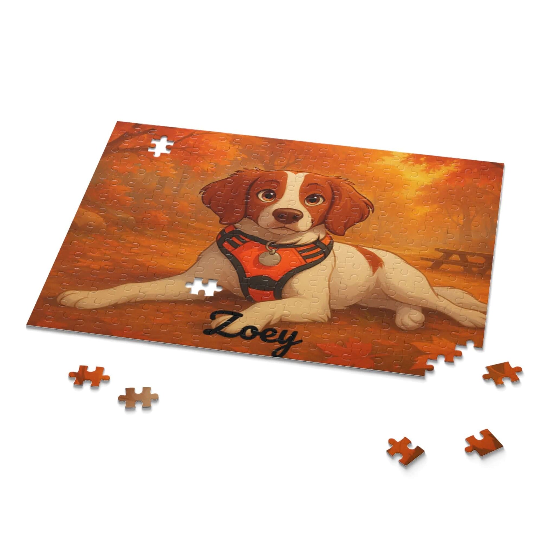 Magical Autumn Cartoon Puzzle – Personalized Pet & Family Keepsake featuring a cartoon dog in a fall scene.