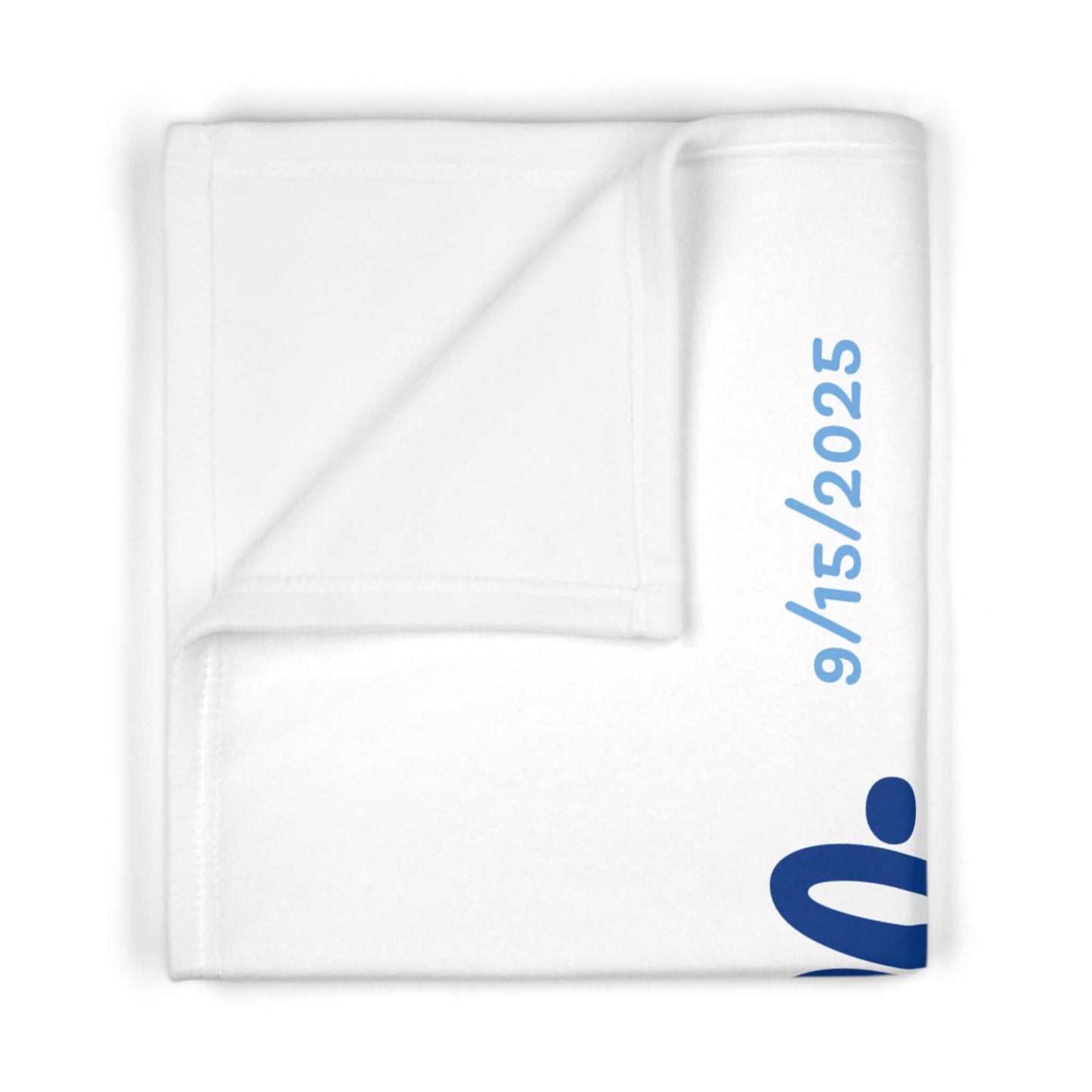 Personalized baby blanket in soft fleece featuring custom date 9/15/2025, perfect for comfort and nursery decor.
