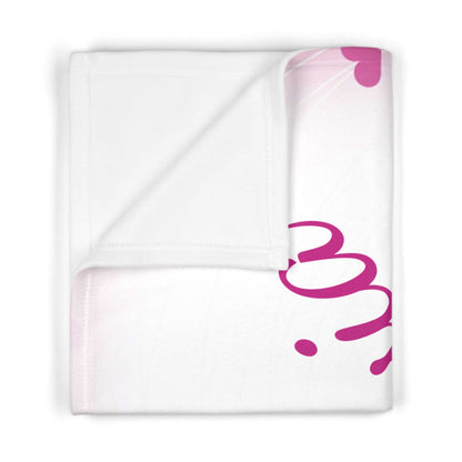 Personalized baby blanket with pink heart-themed design, perfect for warmth and comfort for little ones.