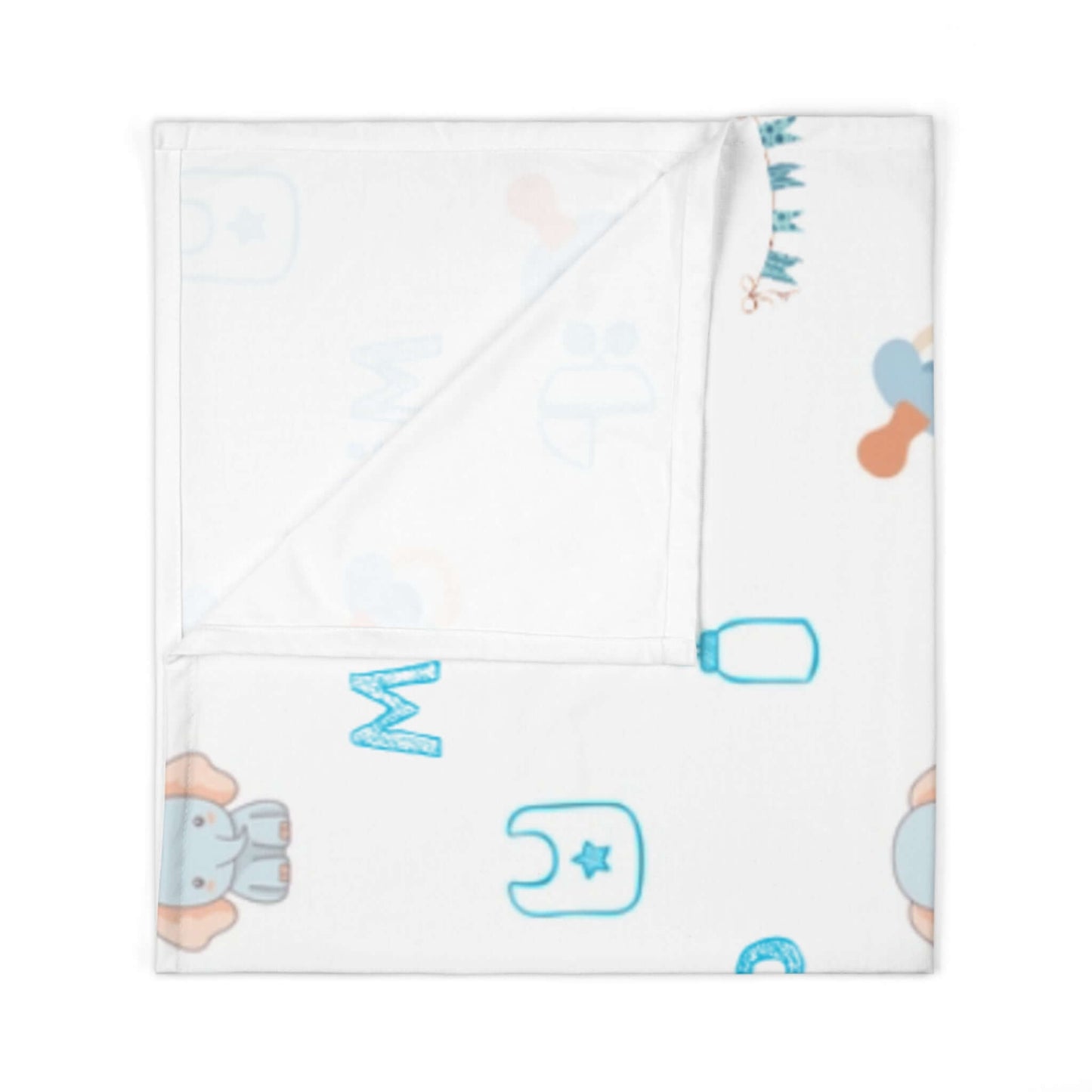 Personalized Baby Boy Blanket – Custom Swaddle with Name & Nursery Icons featuring playful elephant and bottle design.