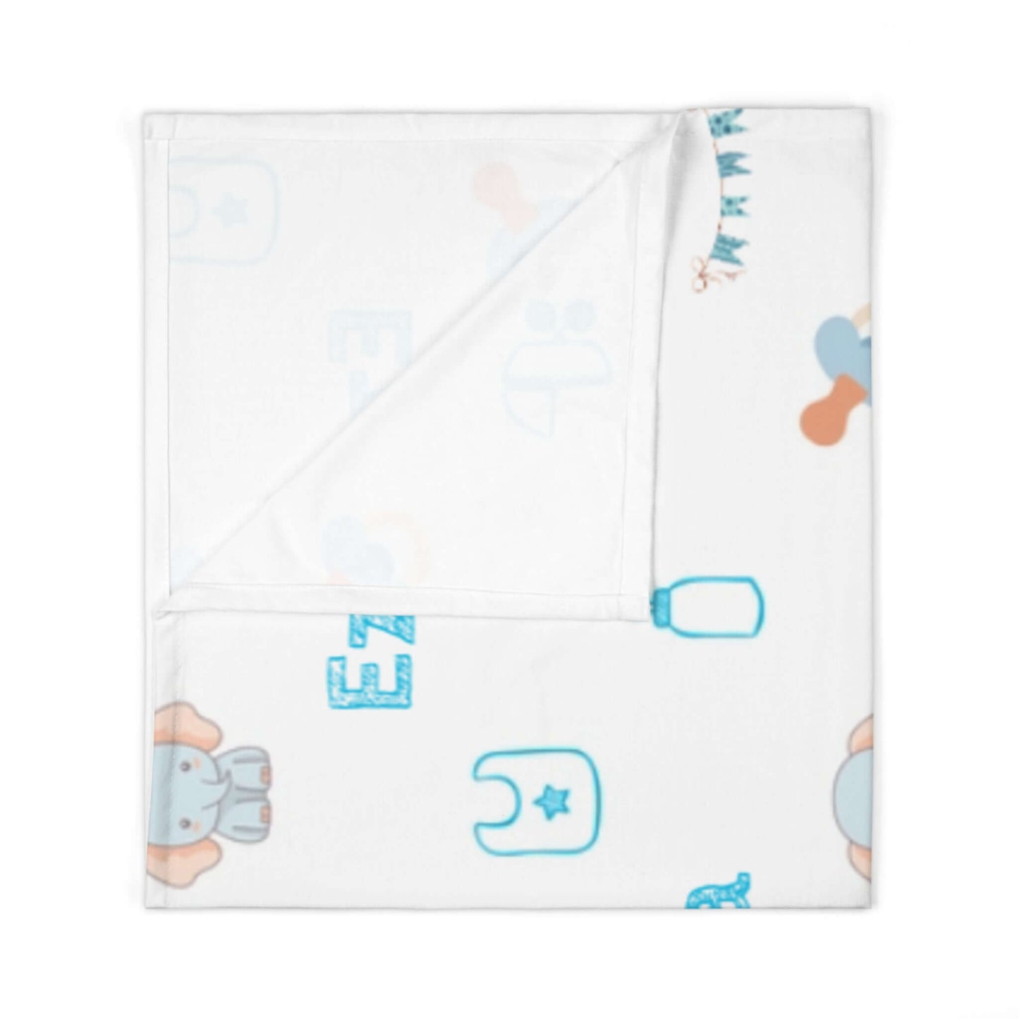 Personalized Baby Boy Blanket – Custom Swaddle with Name & Nursery Icons featuring playful designs.