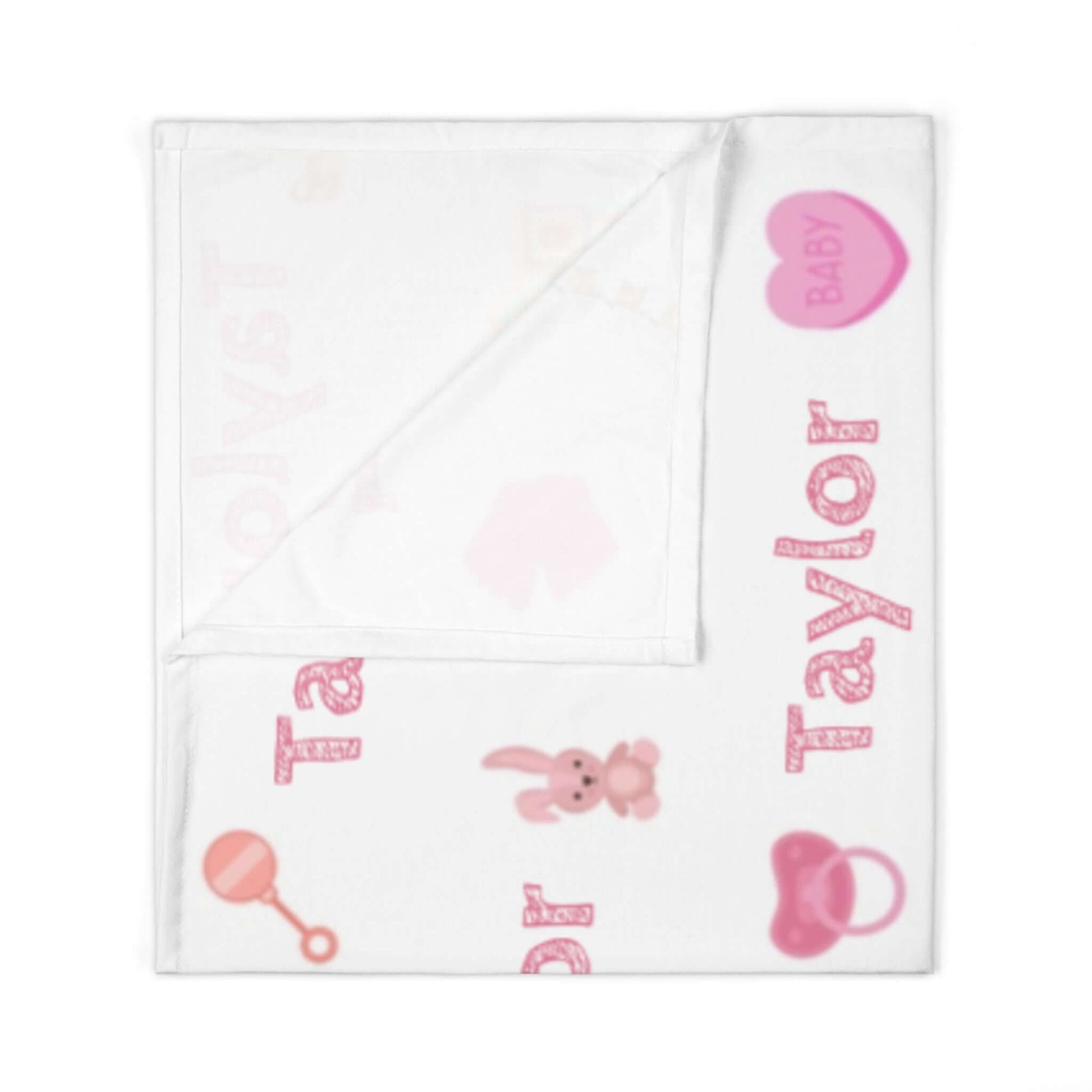 Personalized Baby Girl Blanket – Custom Name & Icon Design with pink name Taylor and nursery icons.