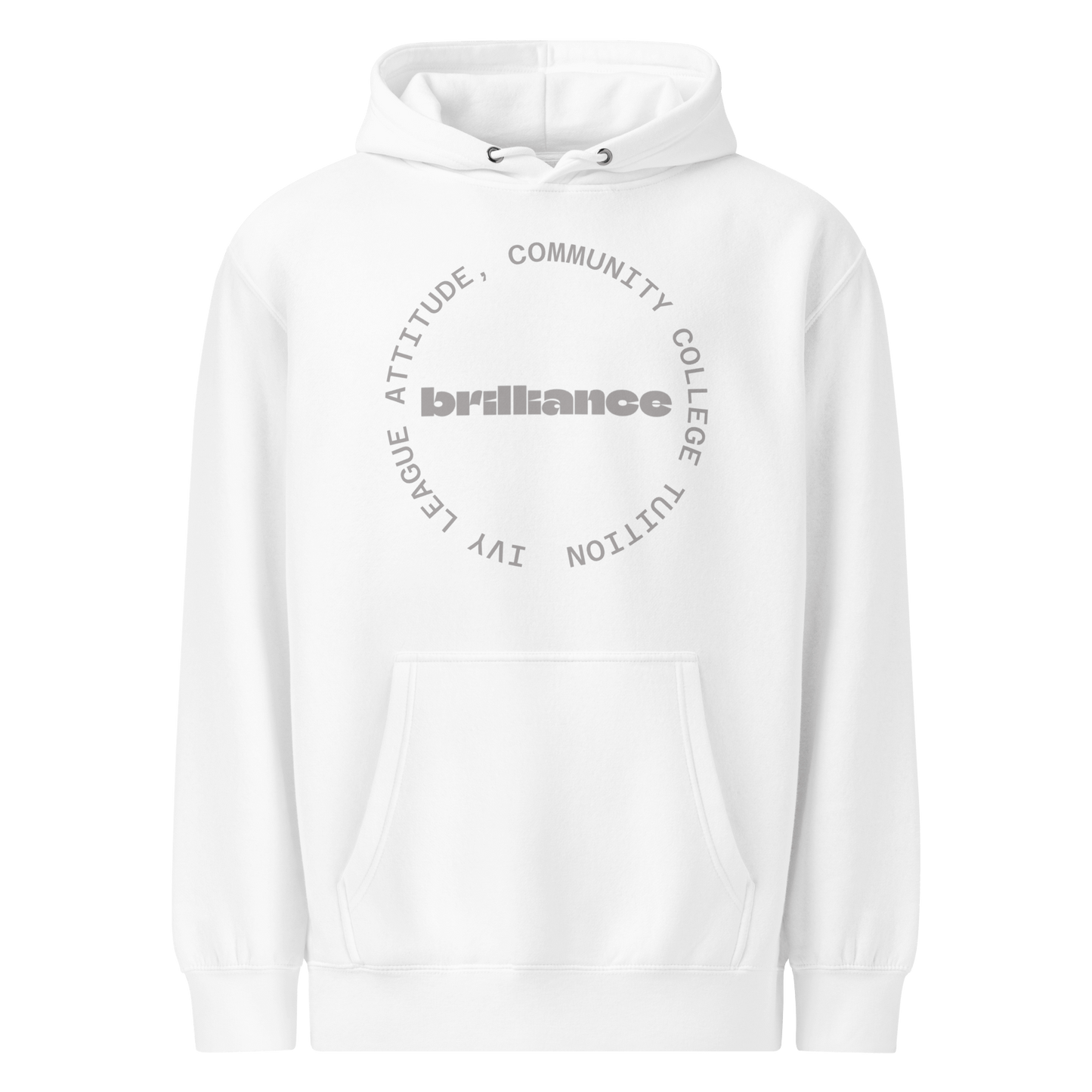Personalized Campus Circle Hoodie – Bold Center Word + Custom Ring Text in white with bold text design.