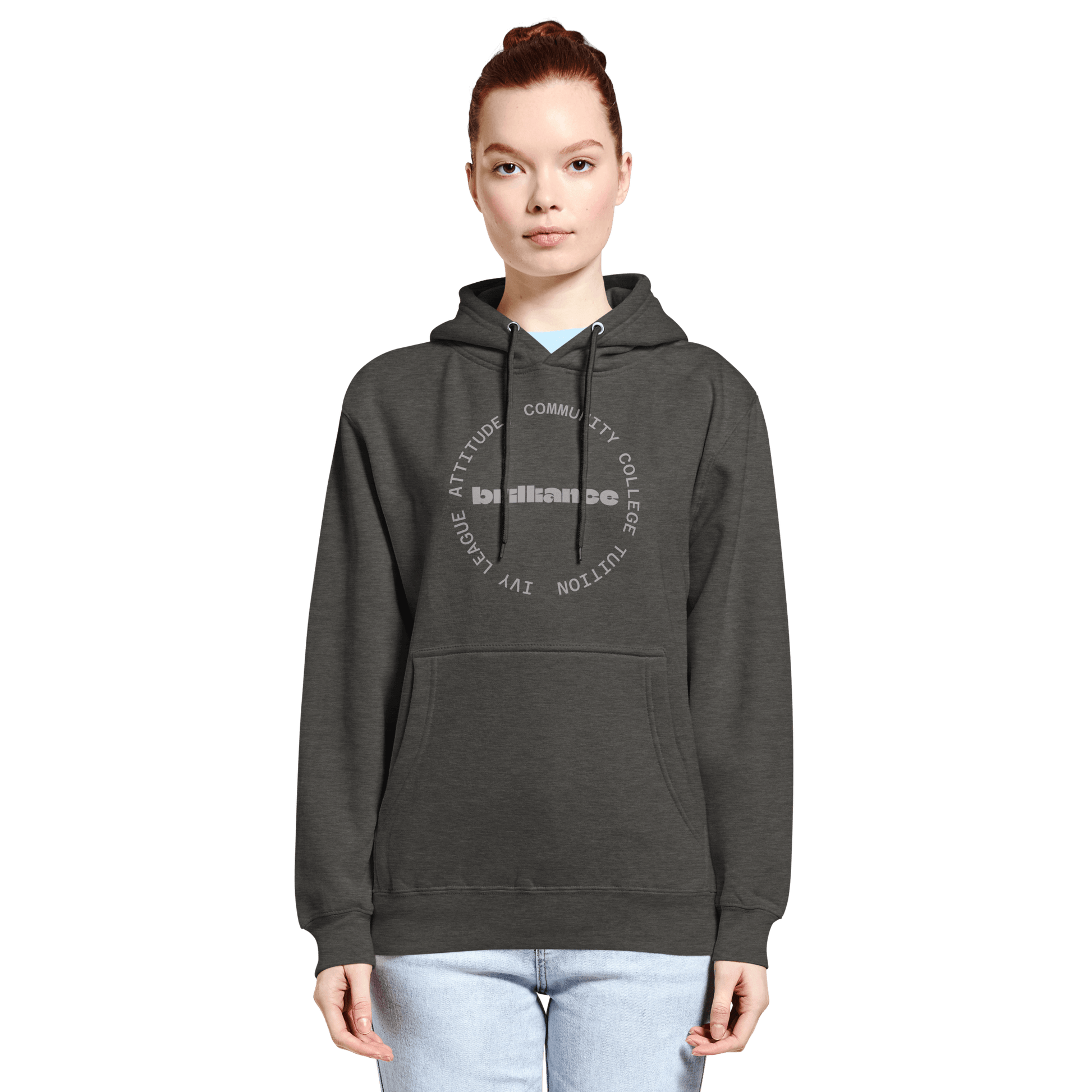 Personalized Campus Circle Hoodie – Bold Center Word + Custom Ring Text in a stylish design.