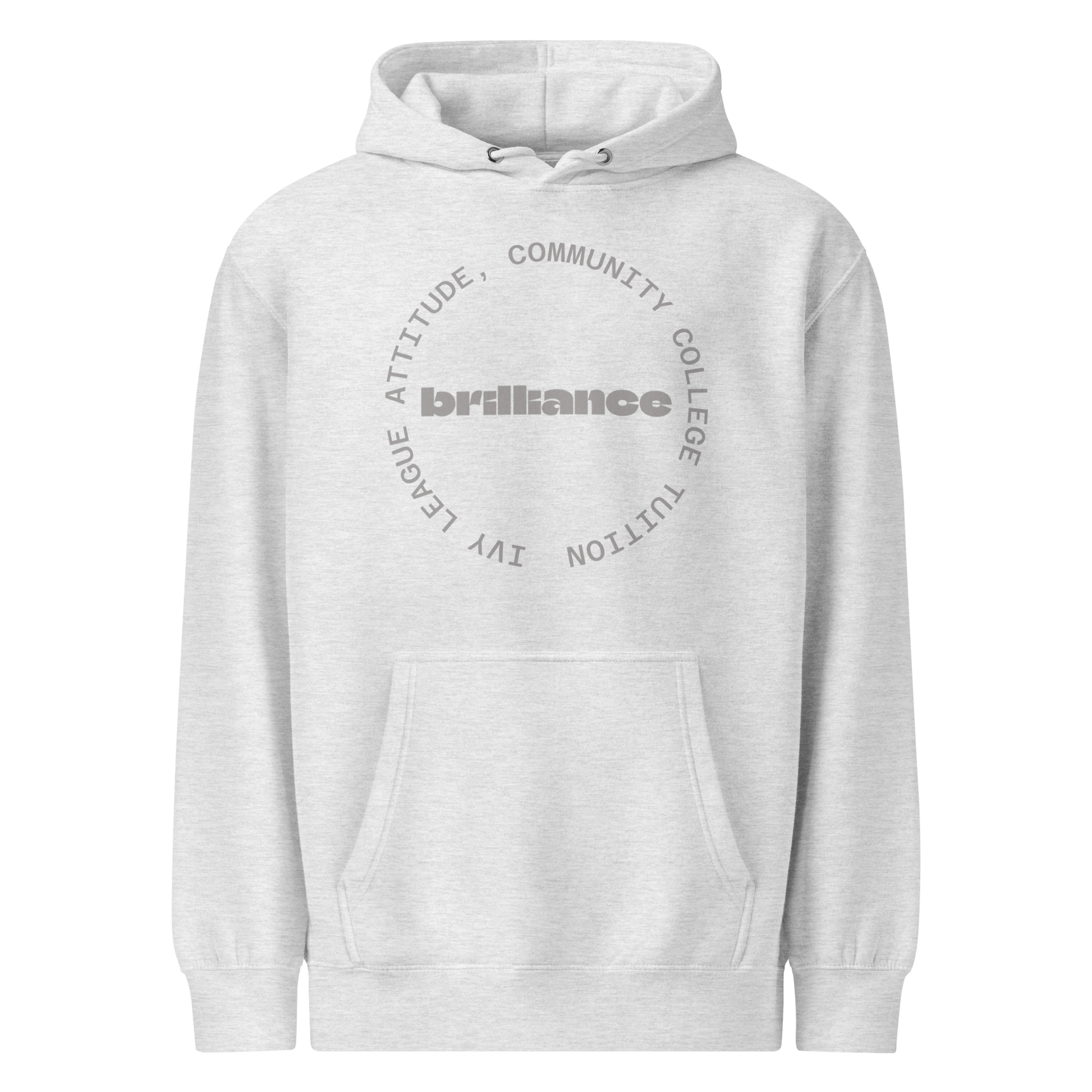 Personalized Campus Circle Hoodie – Bold Center Word + Custom Ring Text featuring a bold 'brilliance' design.