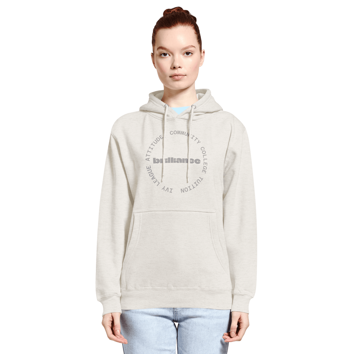 Personalized Campus Circle Hoodie – Bold Center Word + Custom Ring Text, featuring bold design and customizable text.