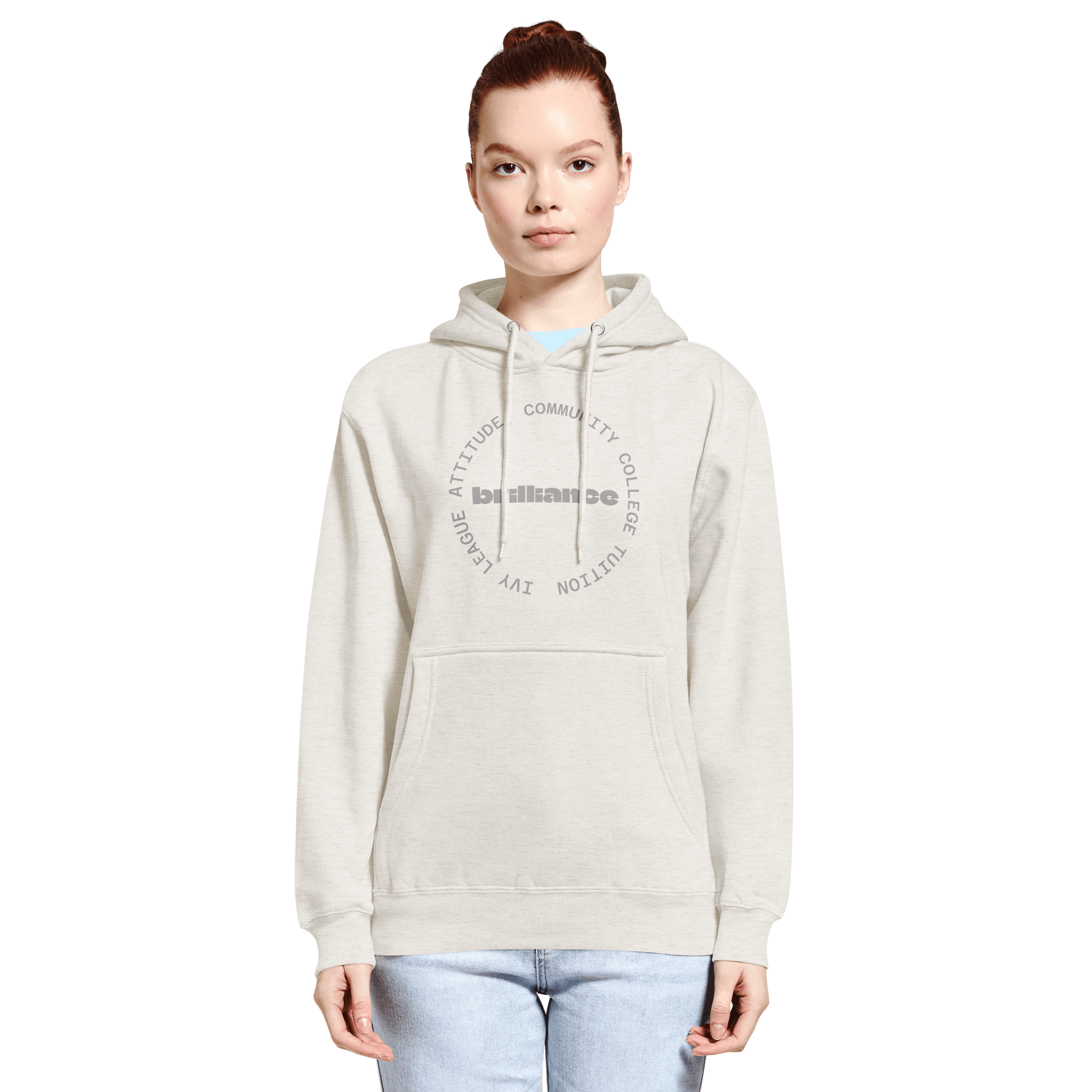 Personalized Campus Circle Hoodie – Bold Center Word + Custom Ring Text, featuring bold design and customizable text.