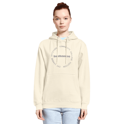Personalized Campus Circle Hoodie – Bold Center Word + Custom Ring Text in cream color with bold text design.