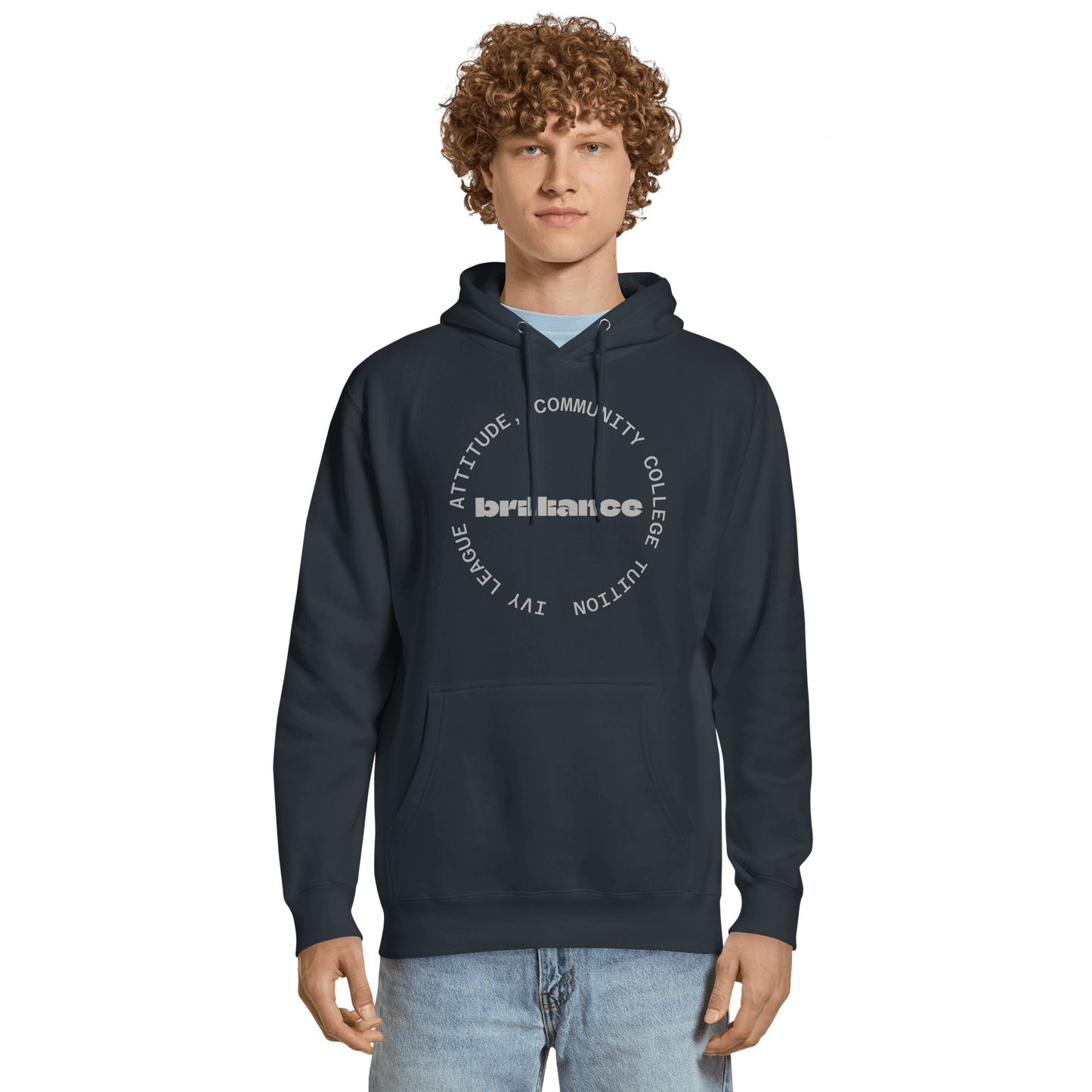 Personalized Campus Circle Hoodie – Bold Center Word + Custom Ring Text featuring the word 'brilliance' in bold design.