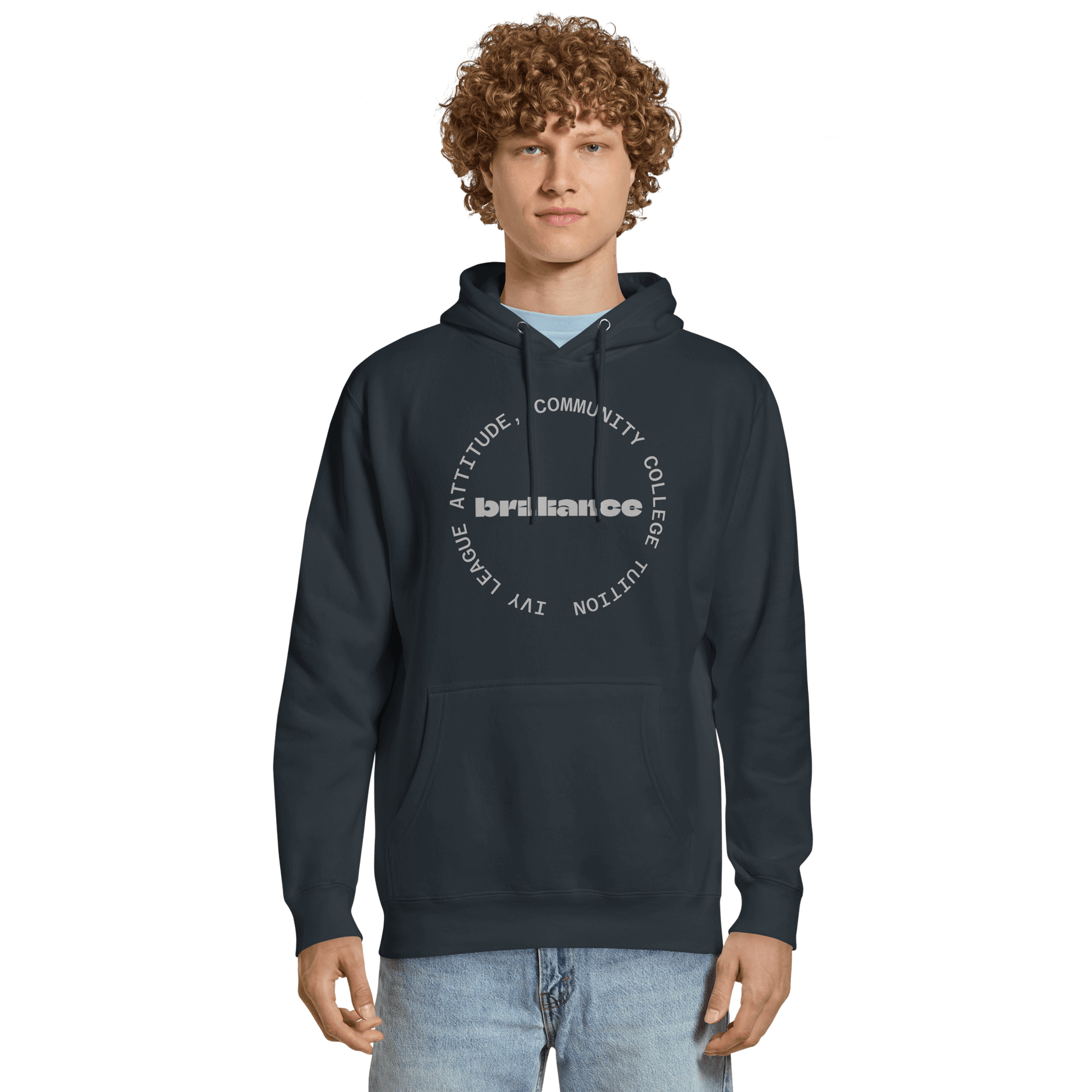 Personalized Campus Circle Hoodie – Bold Center Word + Custom Ring Text featuring the word 'brilliance' in bold design.