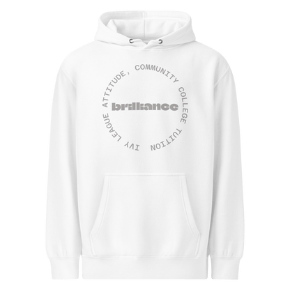 Personalized Campus Circle Hoodie – Bold Center Word + Custom Ring Text featuring the word 'brilliance'.
