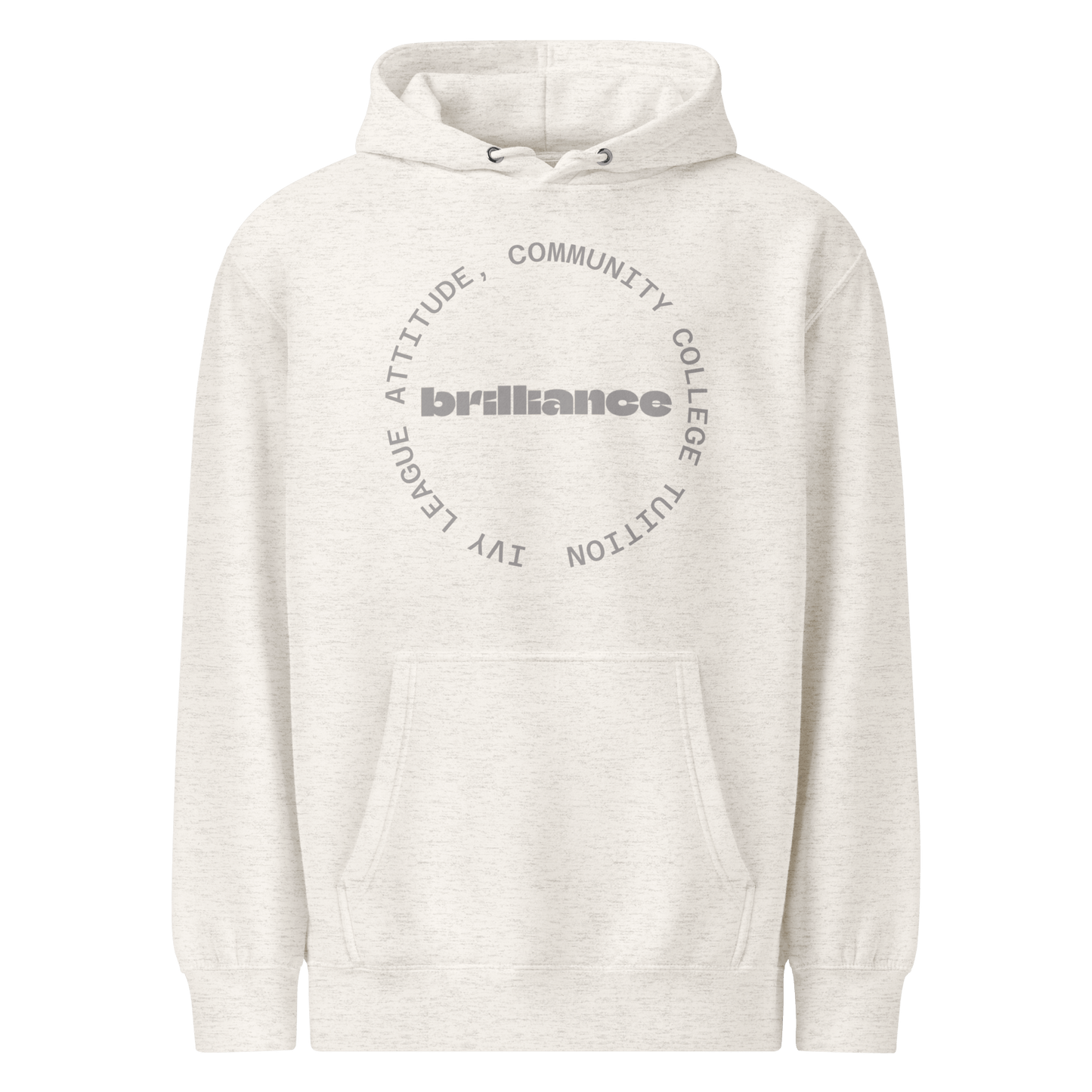 Personalized Campus Circle Hoodie – Bold Center Word + Custom Ring Text with circular text design in a light color.