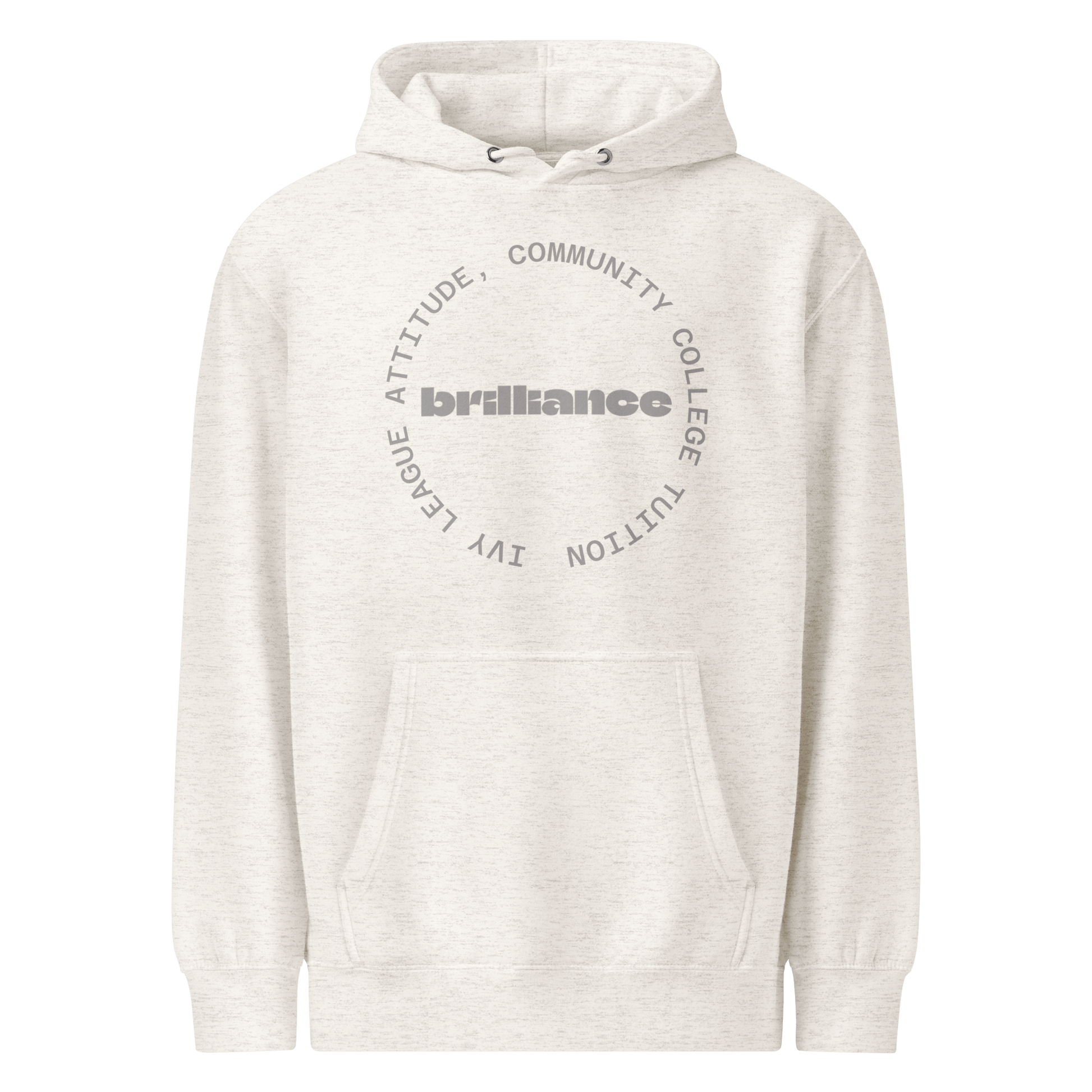 Personalized Campus Circle Hoodie – Bold Center Word + Custom Ring Text with circular text design in a light color.