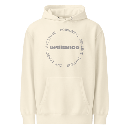Personalized Campus Circle Hoodie – Bold Center Word + Custom Ring Text in cream color with custom text design.