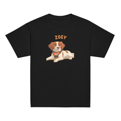 Personalized cartoon pet shirt featuring a dog illustration with the name 'Zoey' for kids.