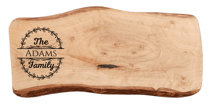 Personalized Home Warming Gift Basket with Engraved Cutting Board featuring The ADAMS Family design on wood.