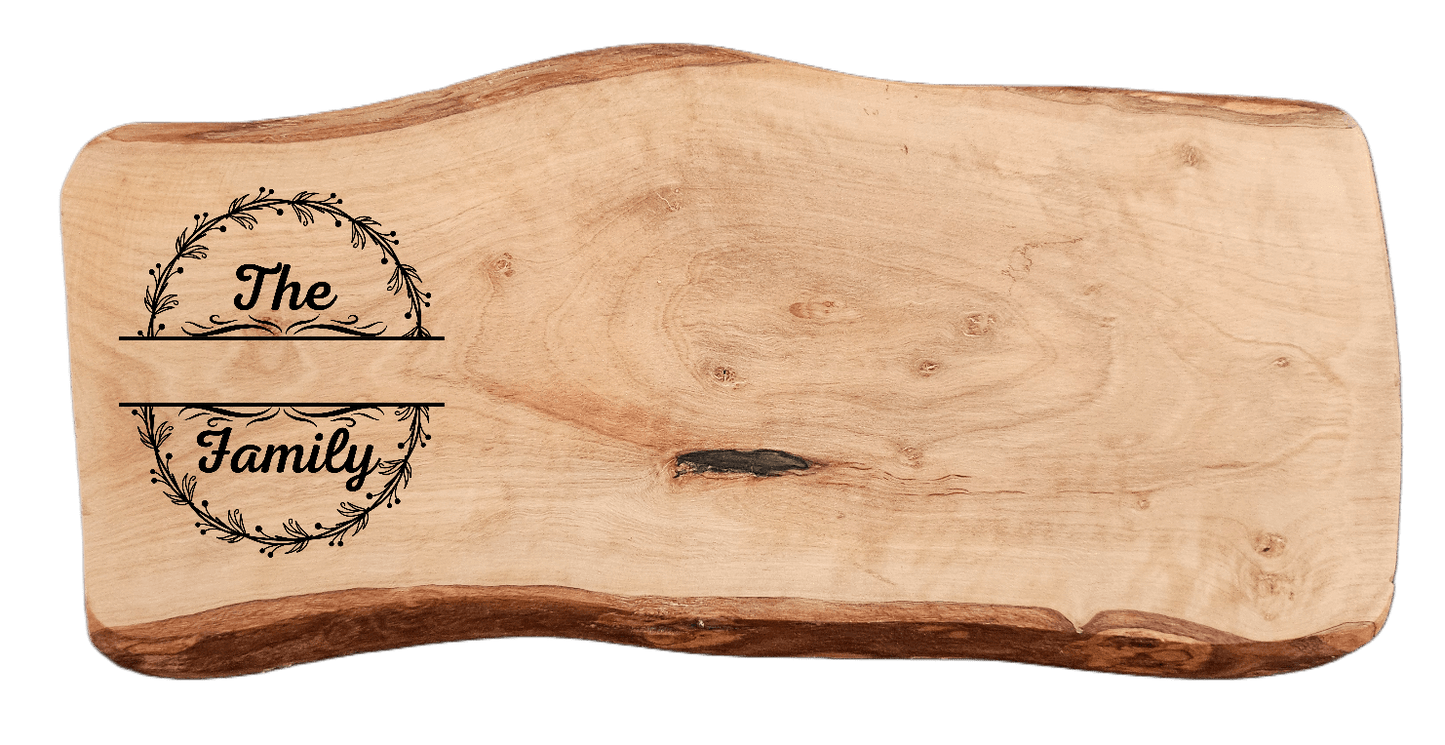 Personalized Home Warming Gift Basket with Engraved Cutting Board featuring custom Family engraving