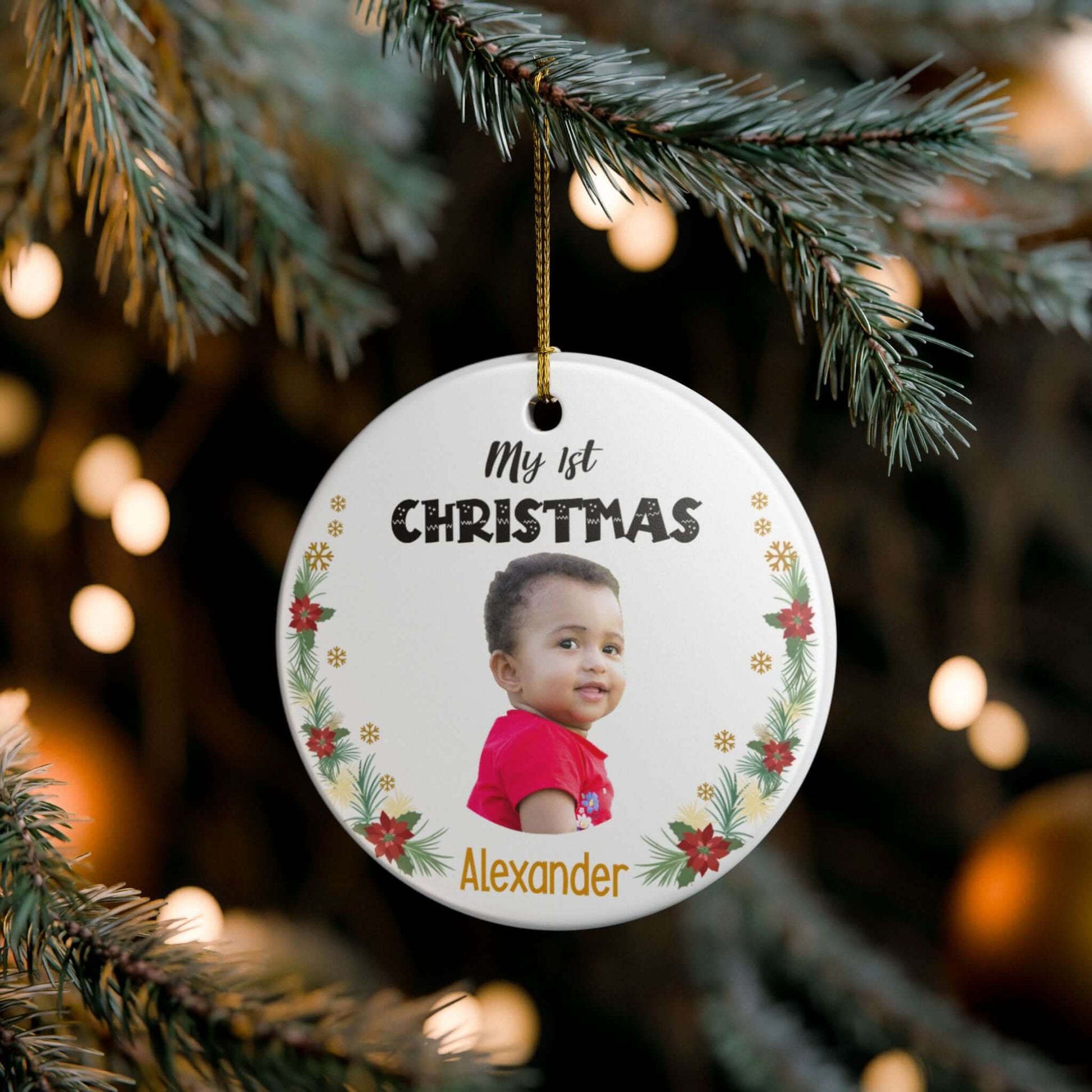 My 1st Christmas Ornament – Personalized Photo Keepsake featuring baby photo and holiday design.