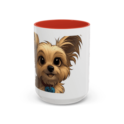 Personalized Pet Cartoon Mug featuring a cute, cartoon-style illustration of a dog with a red interior.