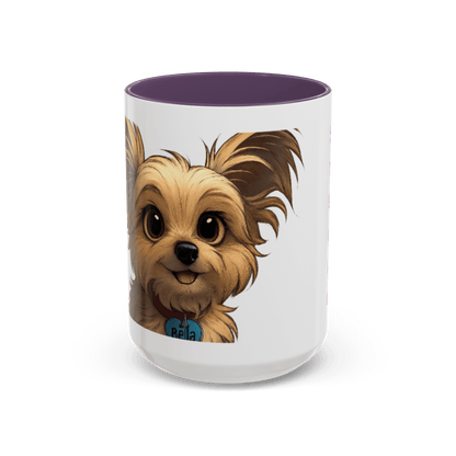 Personalized Pet Cartoon Mug featuring a cute cartoon illustration of a pet dog with the name Bella.
