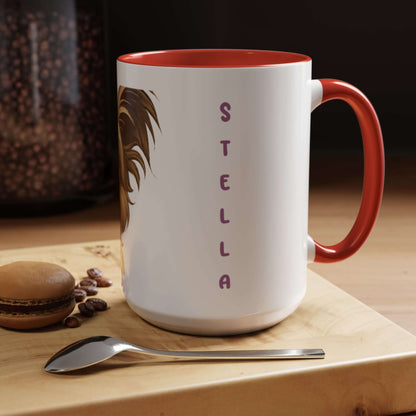 Personalized Pet Cartoon Mug with the name Stella and a playful illustration of a dog.