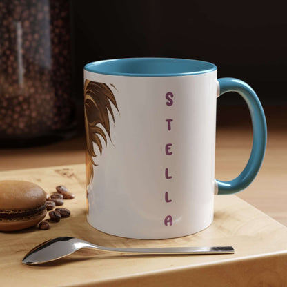 Personalized Pet Cartoon Mug featuring a dog illustration and the name Stella, perfect for pet lovers.