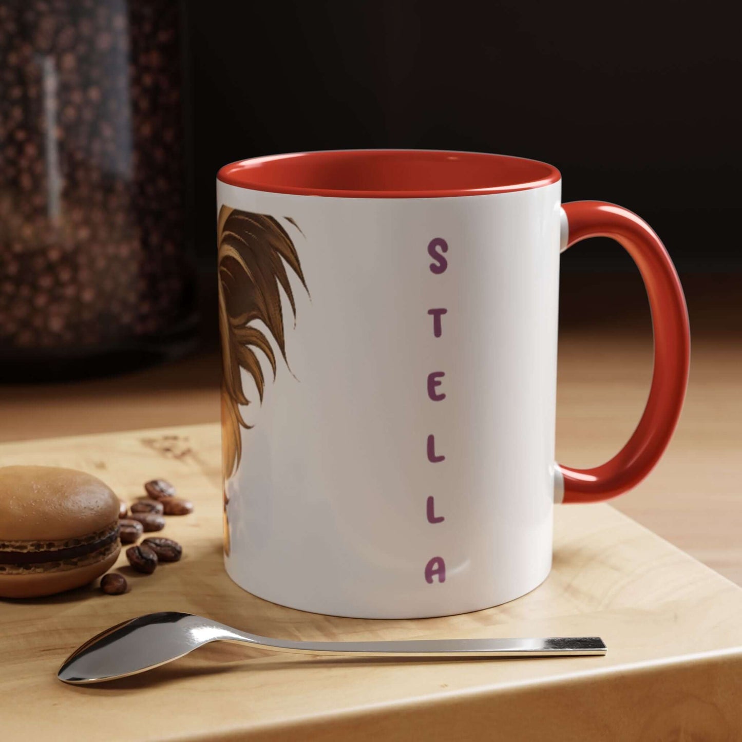 Personalized Pet Cartoon Mug featuring a pet illustration and the name 'Stella', perfect for animal lovers.