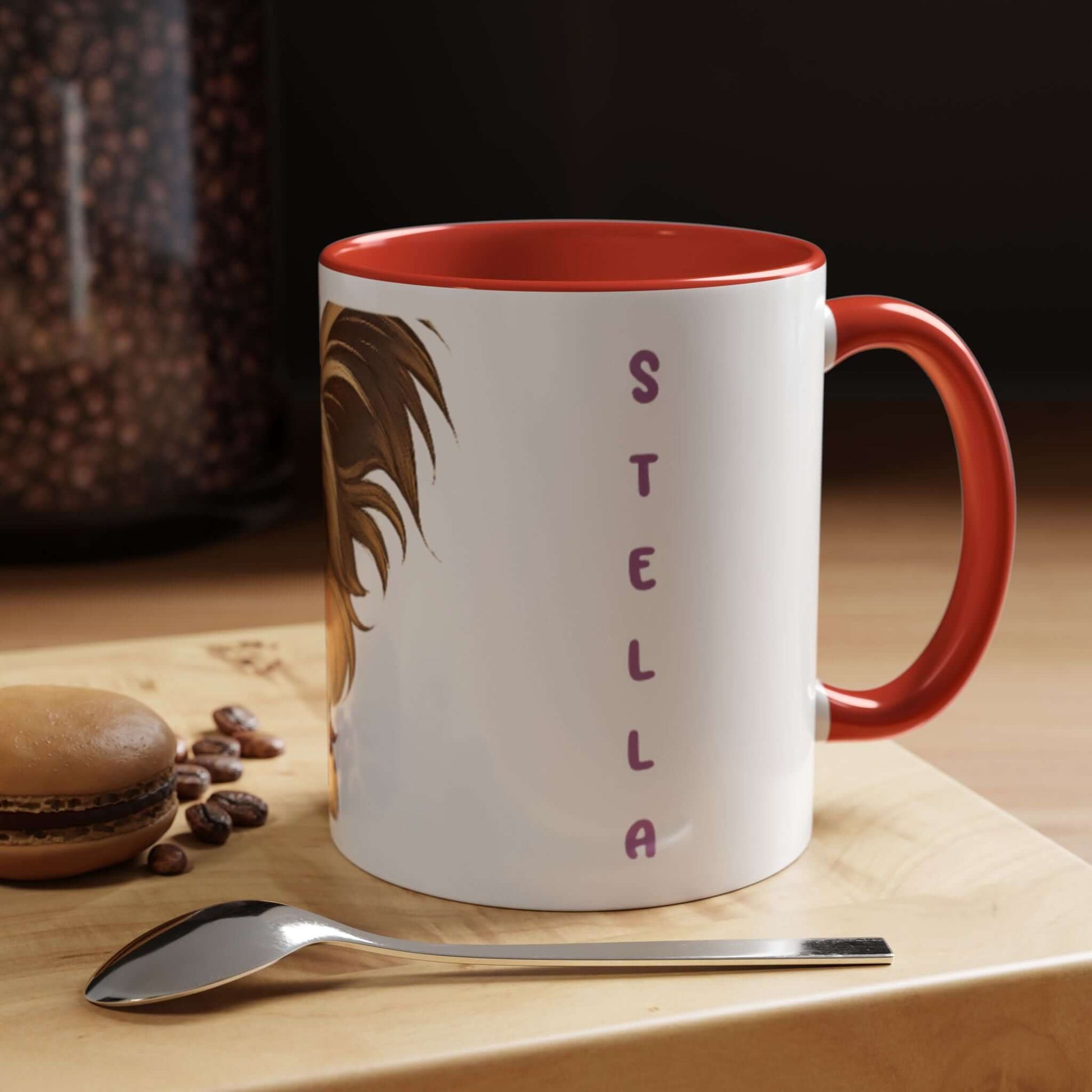 Personalized Pet Cartoon Mug featuring a pet illustration and the name 'Stella', perfect for animal lovers.