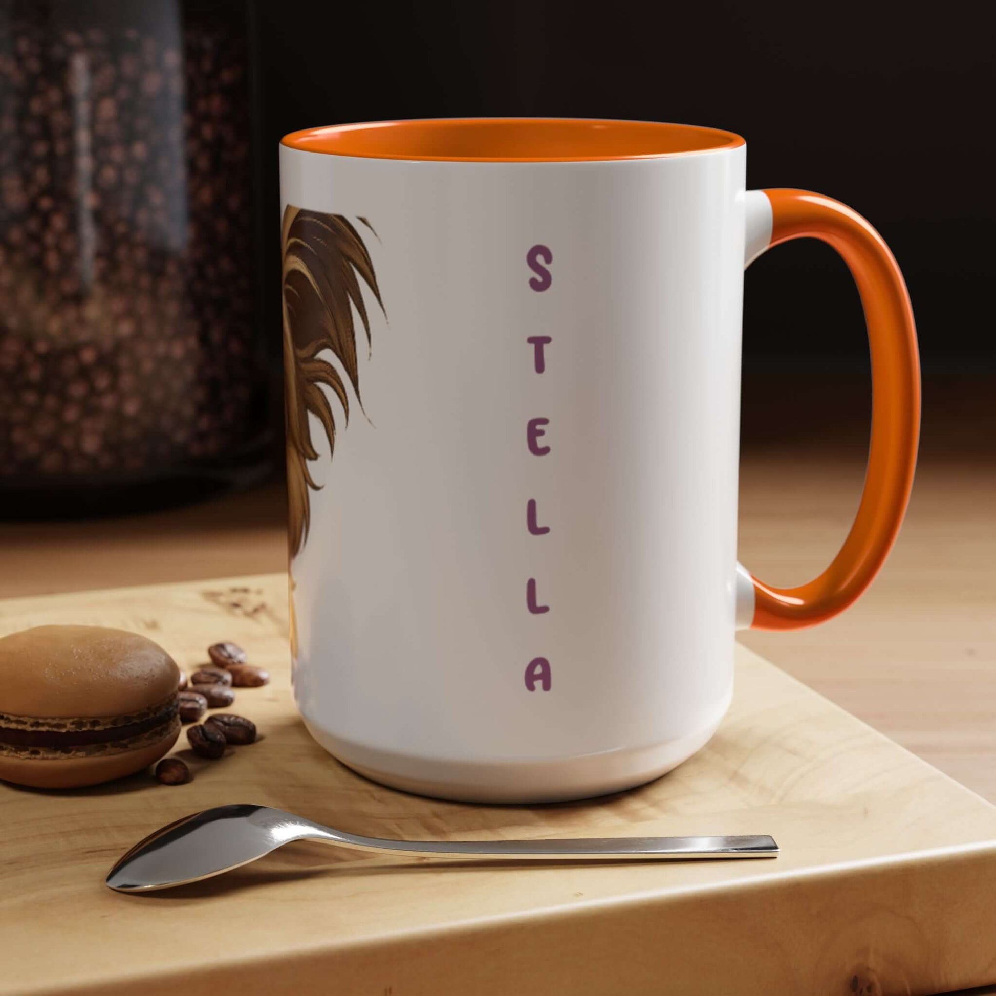 Personalized Pet Cartoon Mug featuring a cute illustration and the name Stella, perfect for pet lovers.