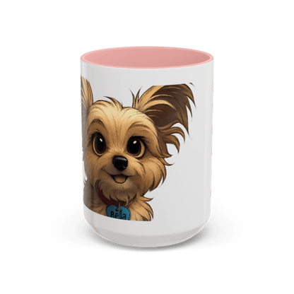 Personalized pet cartoon mug featuring a cute dog illustration with a name tag, ideal for pet lovers.