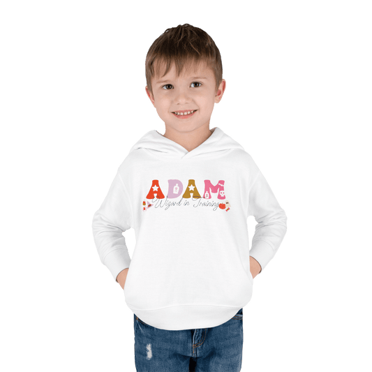 Spooky Toddler Hoodie – Personalized Halloween Pullover for Your Little Boo worn by a smiling boy named Adam.