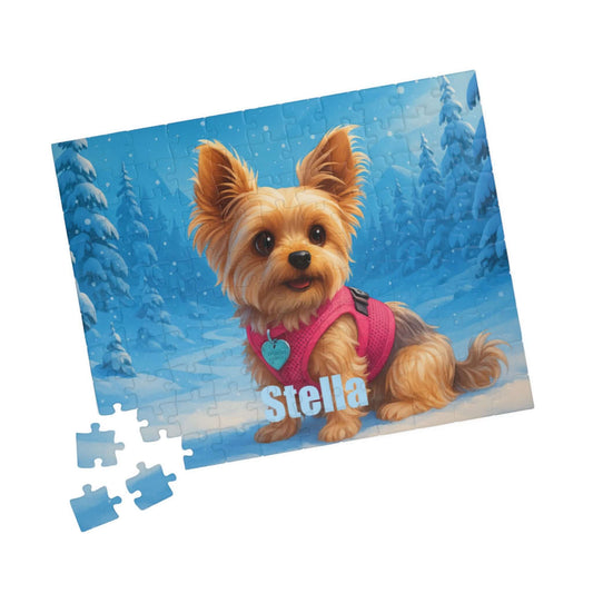 Winter Cartoon Puzzle – Personalized Disney-Style Keepsake featuring a cute dog in a snowy backdrop.