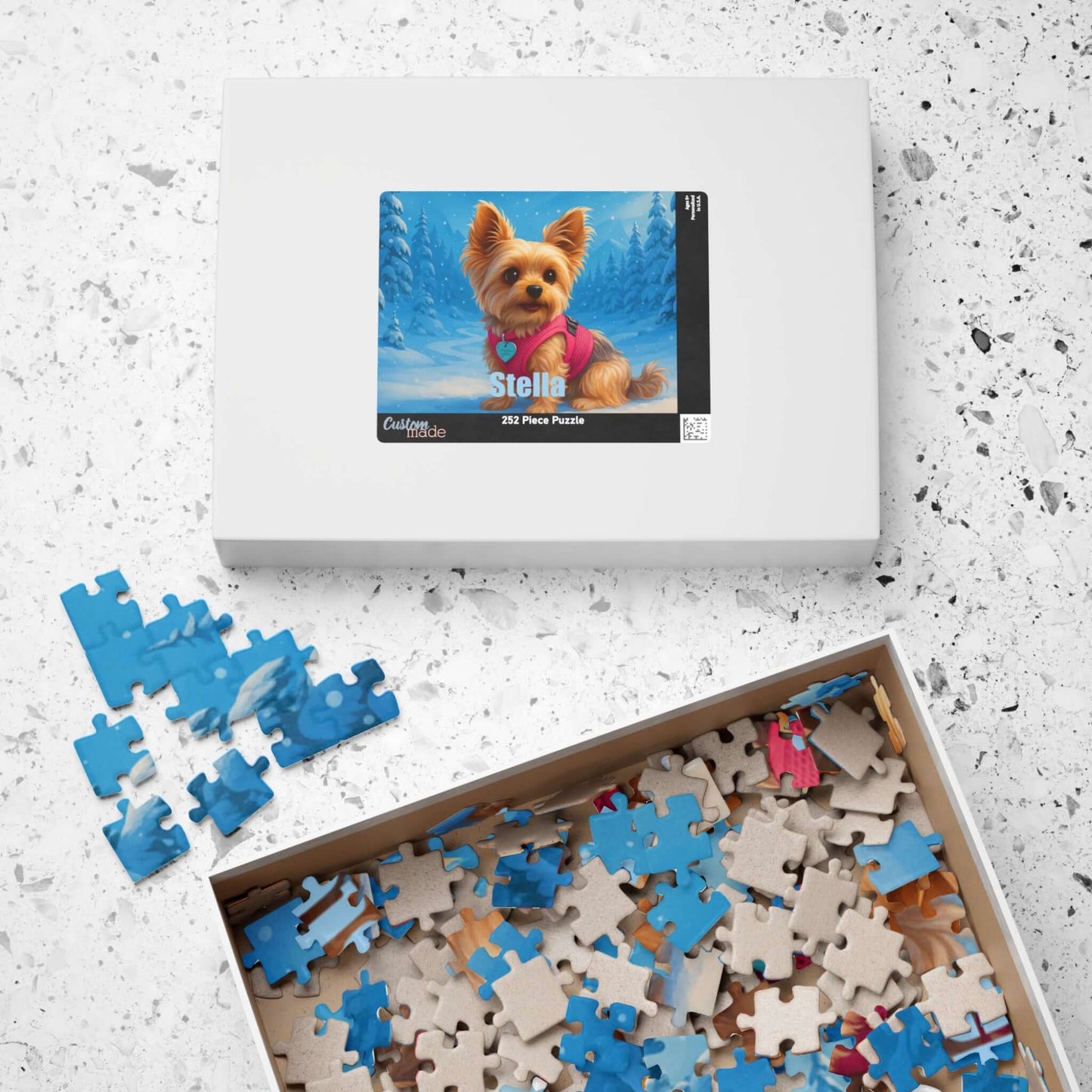 Winter Cartoon Puzzle – Personalized Disney-Style Keepsake featuring a cute puppy puzzle in a charming winter scene.