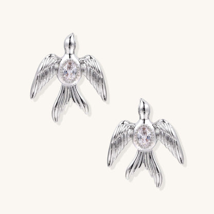 Phoenix Studs in silver-tone, featuring sculptural wings and shimmering zirconia accents.