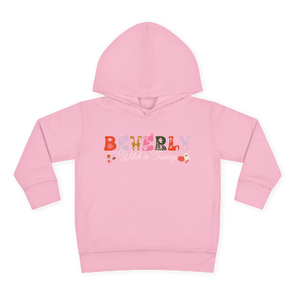 Spooky Toddler Hoodie – Personalized Halloween Pullover for Your Little Boo featuring custom name Beverly.