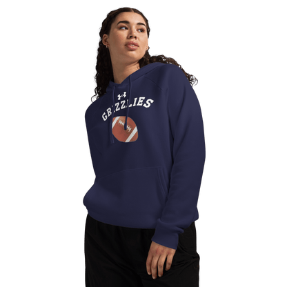 Sports Fan Hoodie with Custom Ball Sport & Team Name featuring a Grizzlies football design in navy blue.