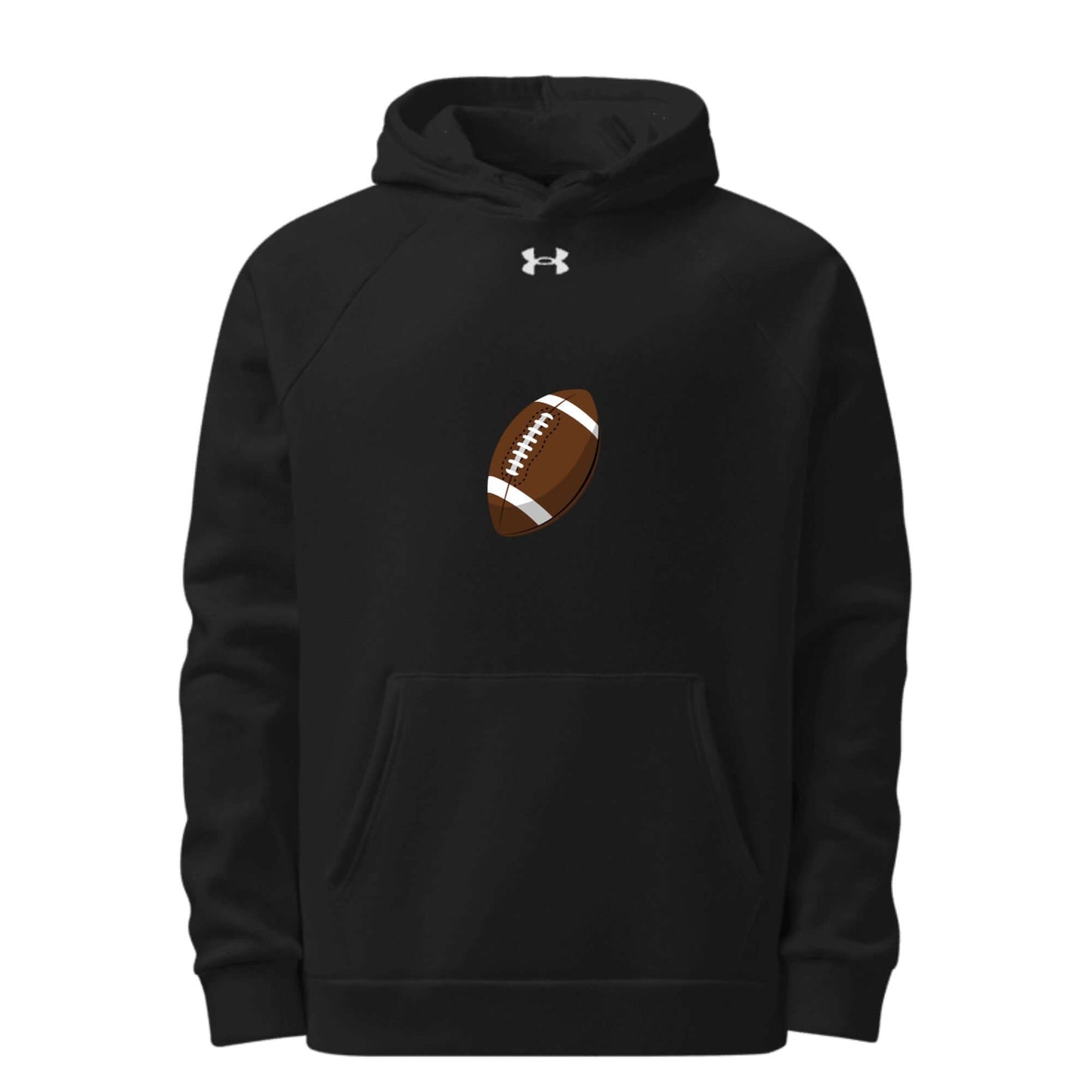 Sports Fan Hoodie with Custom Ball Sport & Team Name featuring a football design on a black hoodie