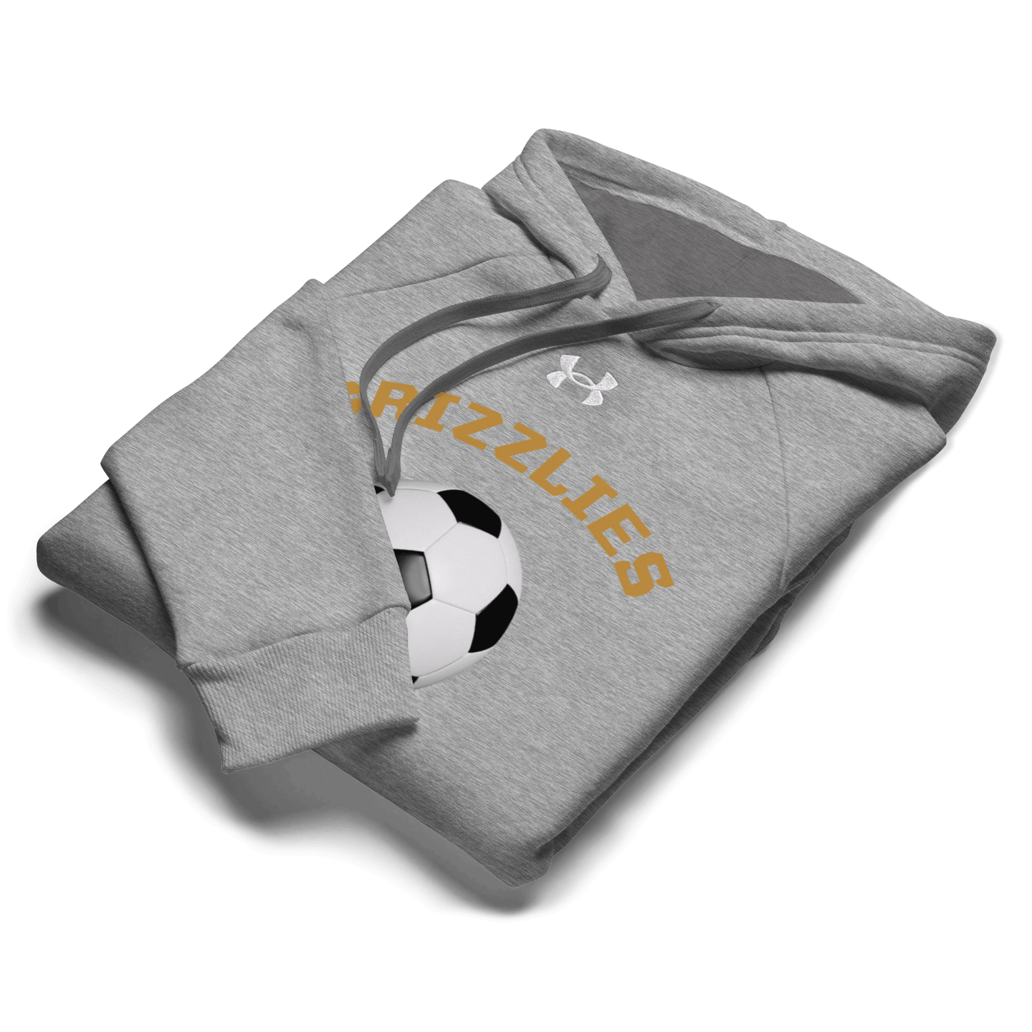 Sports Fan Hoodie with Custom Ball Sport & Team Name featuring a soccer ball design in grey.