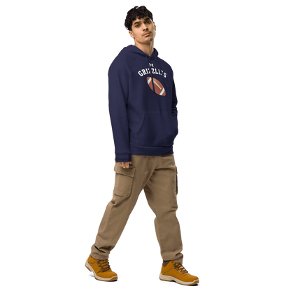 Sports Fan Hoodie with Custom Ball Sport & Team Name worn by a young man, showcasing team spirit and comfort.