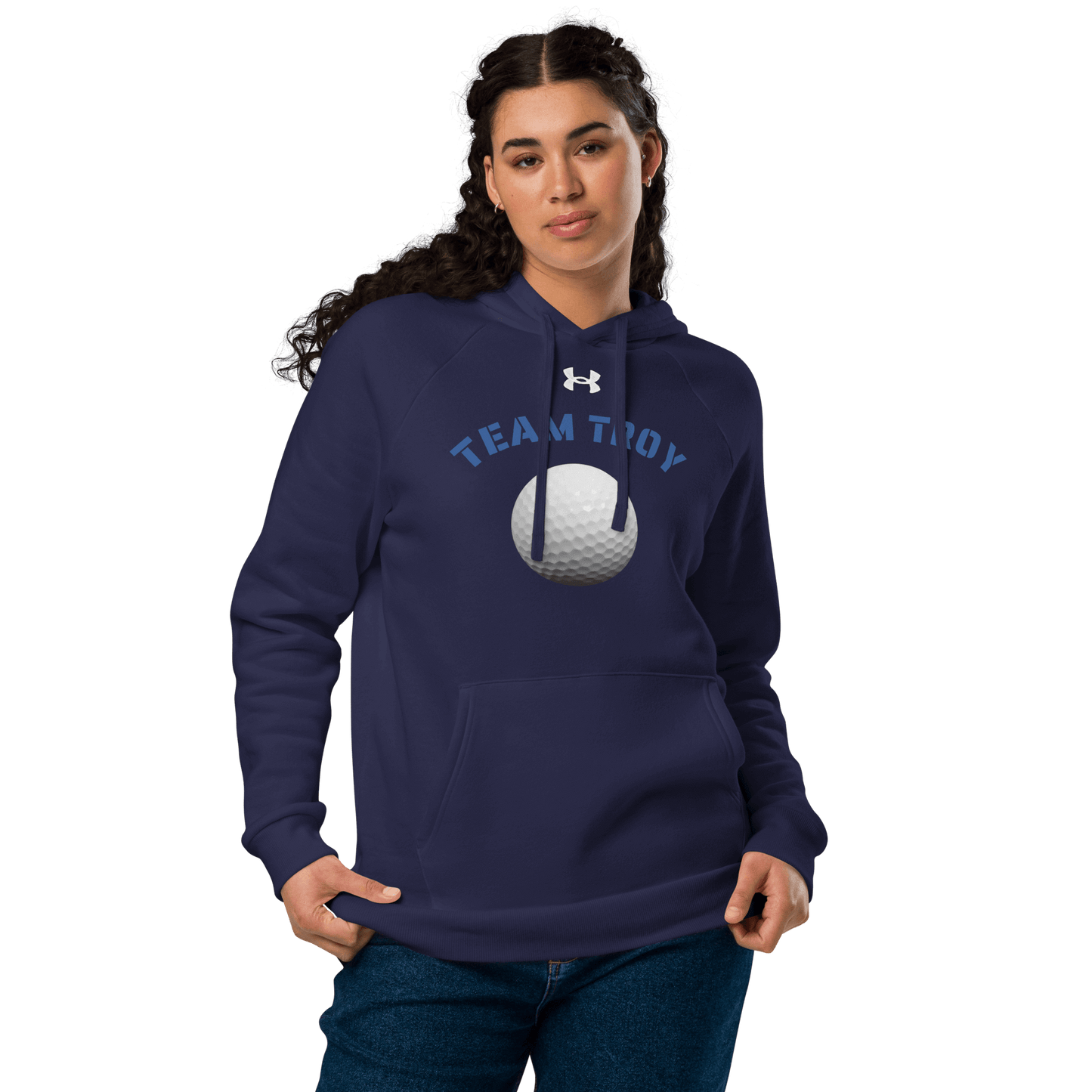 Sports Fan Hoodie with Custom Ball Sport & Team Name featuring Team Troy and a golf ball design.