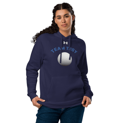 Sports Fan Hoodie with Custom Ball Sport & Team Name featuring Team Troy and a golf ball design.